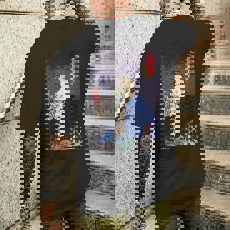 武士 歌舞伎 ヴィンテージ 日本の浮世絵 木版画 メンズTシャツ バックプリント 彼への贈り物