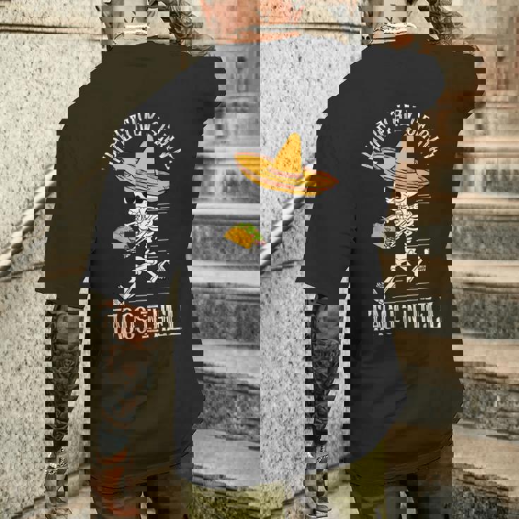 死者の日 メキシコ シュガースカル ファニー タコス スケルトン ハロー メンズTシャツ バックプリント 彼への贈り物