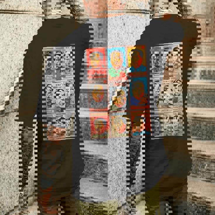 毛沢東ポップアートグリッド-9カラフルな肖像画と書道 メンズTシャツ バックプリント 彼への贈り物