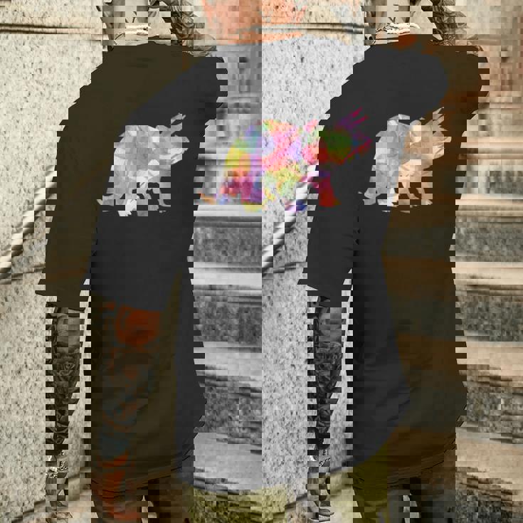 水彩爬虫類トリケラトプス古生物学恐竜 メンズTシャツ バックプリント 彼への贈り物