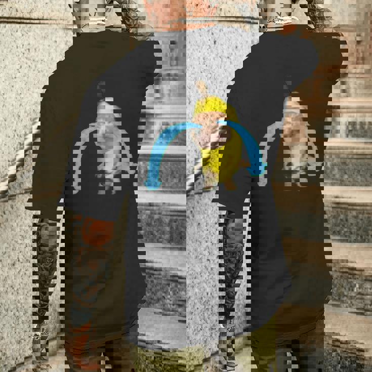 泣いているバナナ猫 メンズTシャツ バックプリント 彼への贈り物