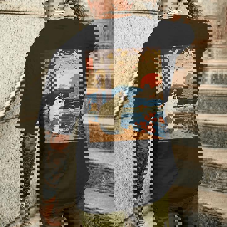 浮世絵 アート 神奈川 ヴィンテージ 日本のタトゥーアート 猫 グラフィック メンズTシャツ バックプリント 彼への贈り物