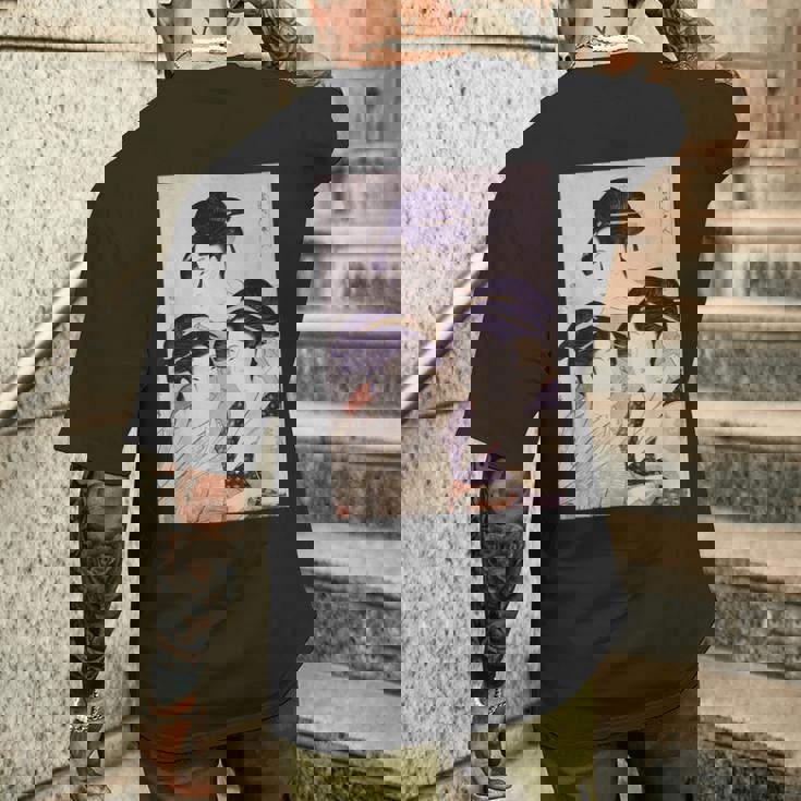 浮世絵 美人 ユーモア アート 絵 漢字 日本 メンズTシャツ バックプリント 彼への贈り物