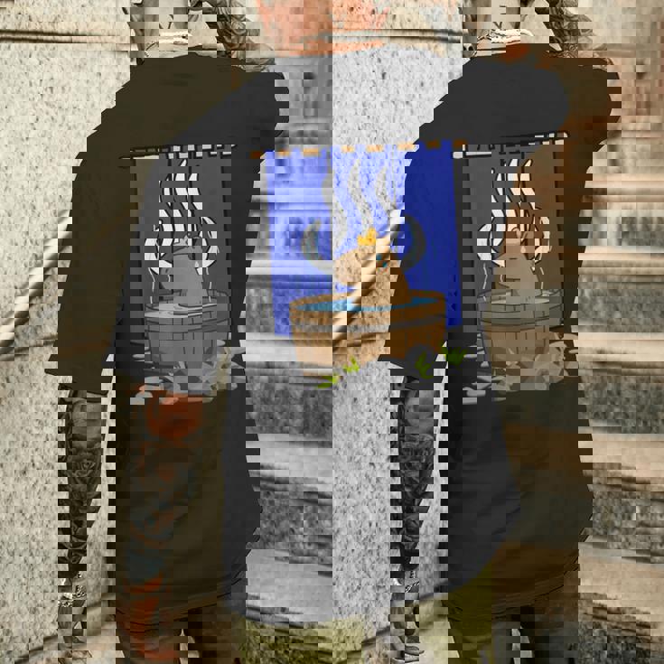 温泉に浸かるかわいいカピバラ メンズTシャツ バックプリント 彼への贈り物