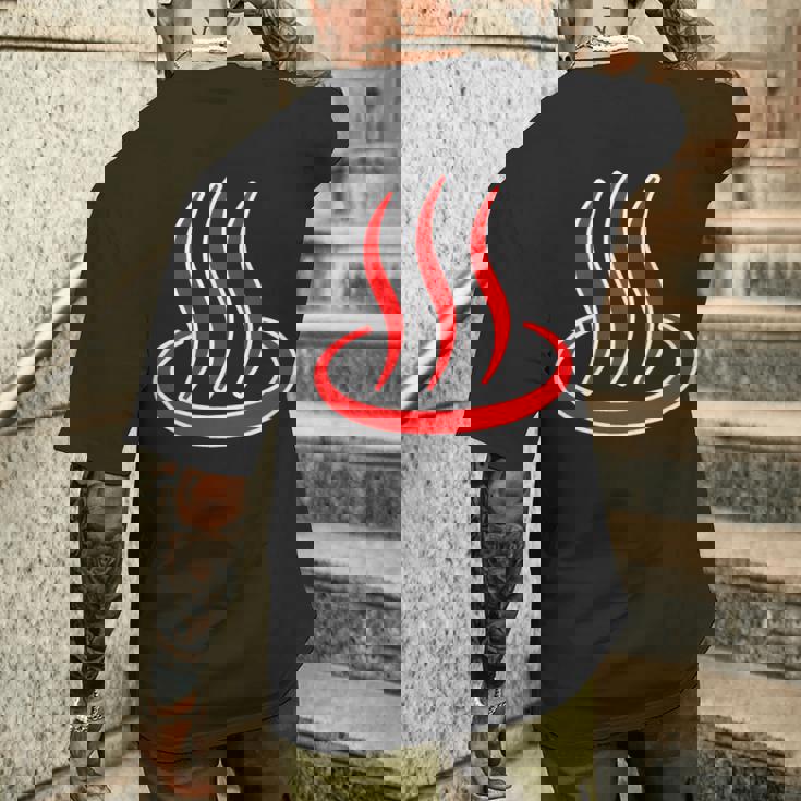 温泉マーク・赤 レッド（アイラブ 温泉／お風呂 大好き）銭湯 記号 お土産 旅行 メッセージ・面白 メンズTシャツ バックプリント 彼への贈り物