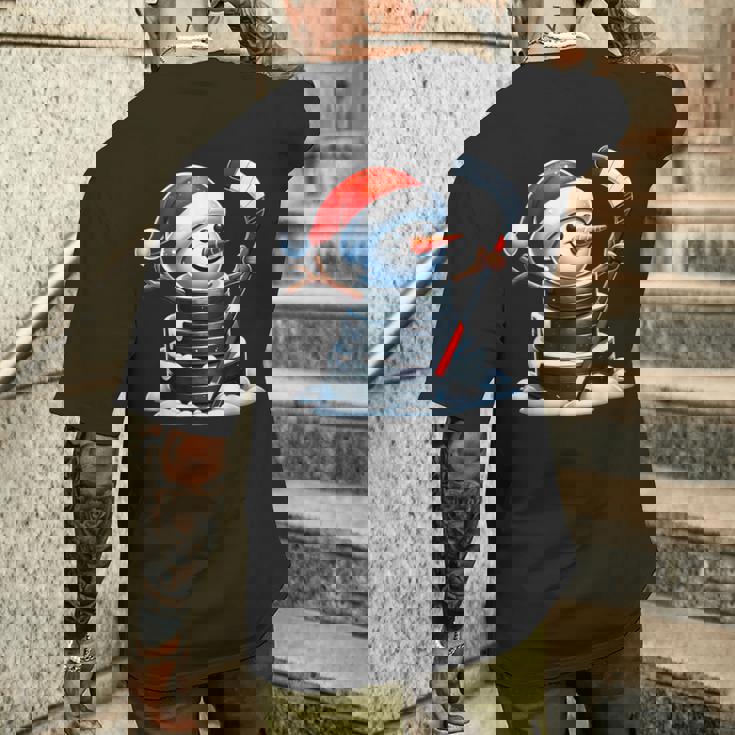 漫画 アイスホッケーパック 雪だるま サンタ帽子付き クリスマス メンズTシャツ バックプリント 彼への贈り物