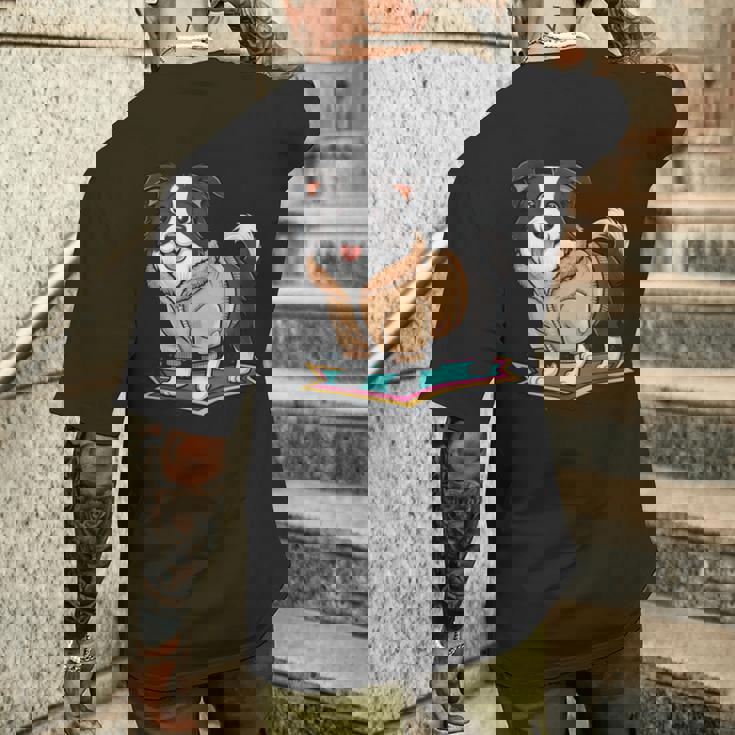 漫画の外観のかわいいボーダーコリー メンズTシャツ バックプリント 彼への贈り物