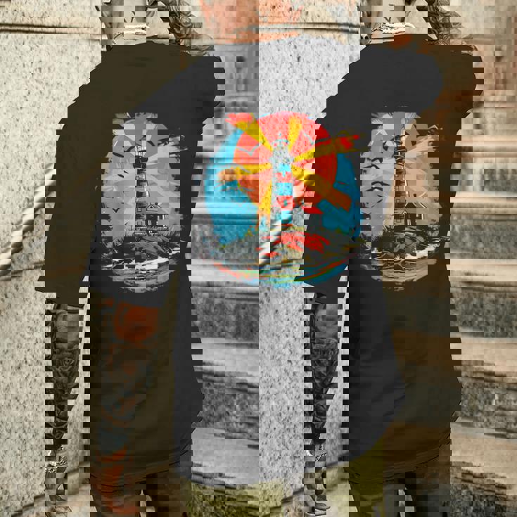 灯台 シーサイド ハウス セーリング 海 ビーチ ボート メンズTシャツ バックプリント 彼への贈り物