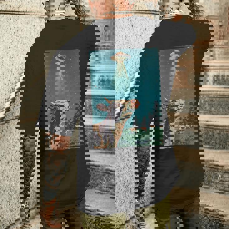 牛とufo ヴィンテージ 面白い アート レトロ グラフィック メンズTシャツ バックプリント 彼への贈り物