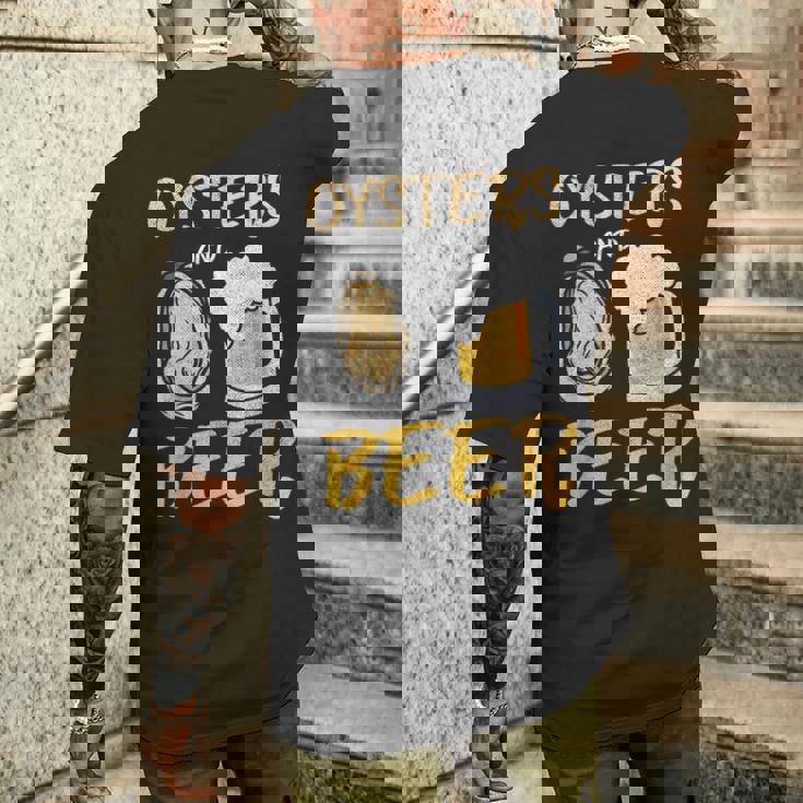 牡蠣とビール メンズTシャツ バックプリント 彼への贈り物