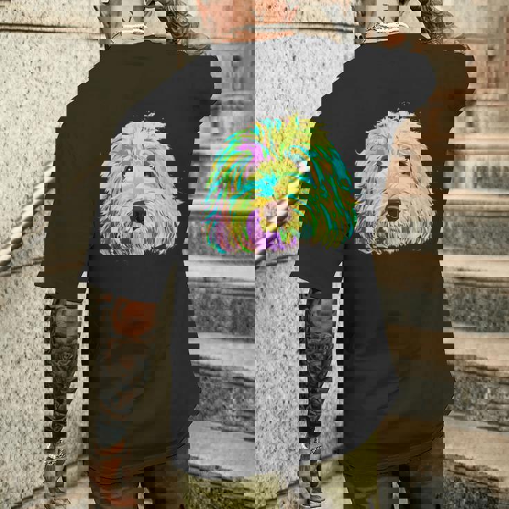 犬 カラフル ラブラドゥードル メンズTシャツ バックプリント 彼への贈り物