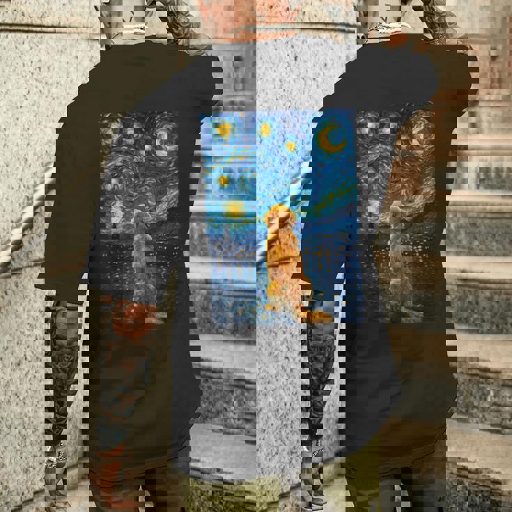 犬 天体観測 ゴッホ 夜空 ゴールデンレトリバー ラブラドール メンズTシャツ バックプリント 彼への贈り物