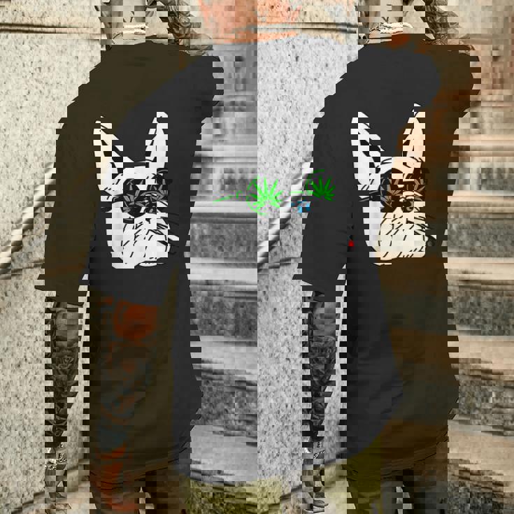 犬のサングラス喫煙420クールな雑草大麻マリファナ メンズTシャツ バックプリント 彼への贈り物