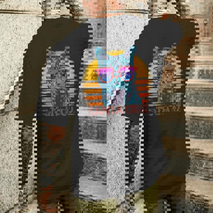 猫 ねこねこ サンタクルーズ カリフォルニア州 レトロ メンズTシャツ バックプリント 彼への贈り物