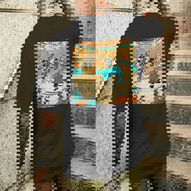 猫 ネコ 相撲 面白いtシャツ 文字入り メンズ おもしろ 面白い 服 おもしろグッズ ネタ 力士 浮世絵 メンズTシャツ バックプリント 彼への贈り物