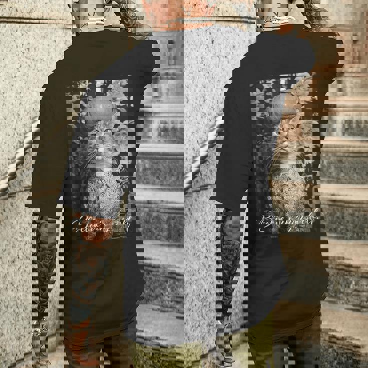 猫 モノクロ 写真 おしゃれ 可愛い 個性的 ハロウィン かぼちゃ メンズTシャツ バックプリント 彼への贈り物