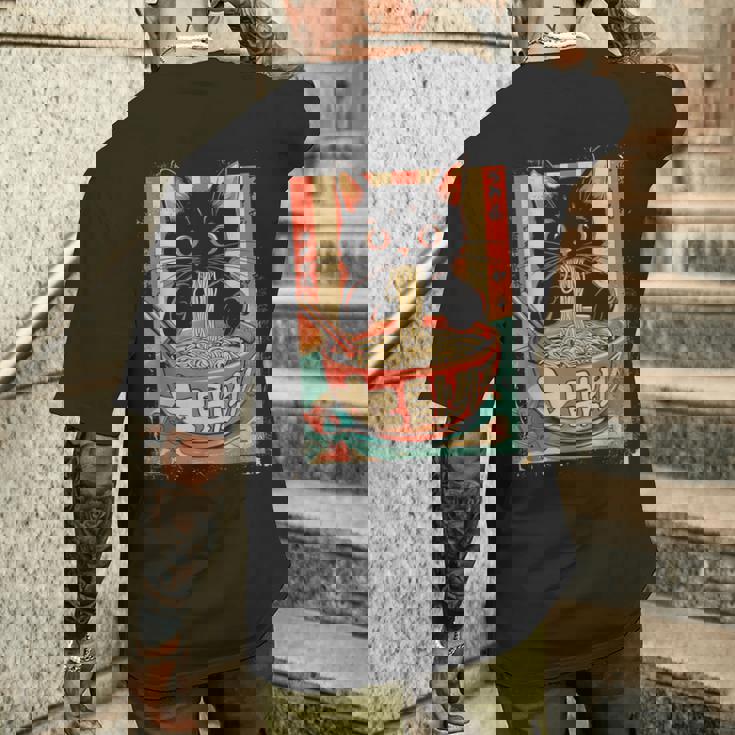 猫 ラーメン ヌードル 日本アニメ 漫画 ラーメン カワイイ 猫 メンズTシャツ バックプリント 彼への贈り物