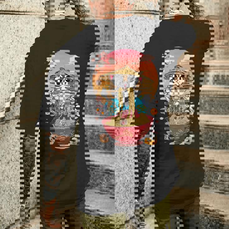 猫 ラーメン 日本語 面白い グラフィック カワイイ 猫 アニメ 恋人 メンズTシャツ バックプリント 彼への贈り物