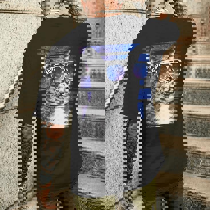 猫 宇宙 メガネ ギャラクシー サングラス おもしろい 猫 ミーム メンズTシャツ バックプリント 彼への贈り物