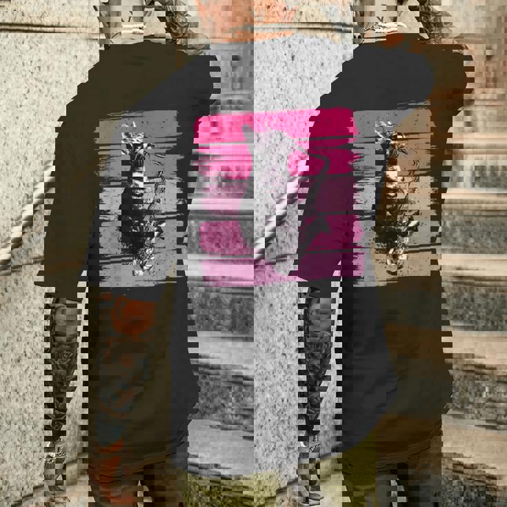 猫 演奏 サックス おもしろい 猫 ジャズ サックス レトロ サックス メンズTシャツ バックプリント 彼への贈り物