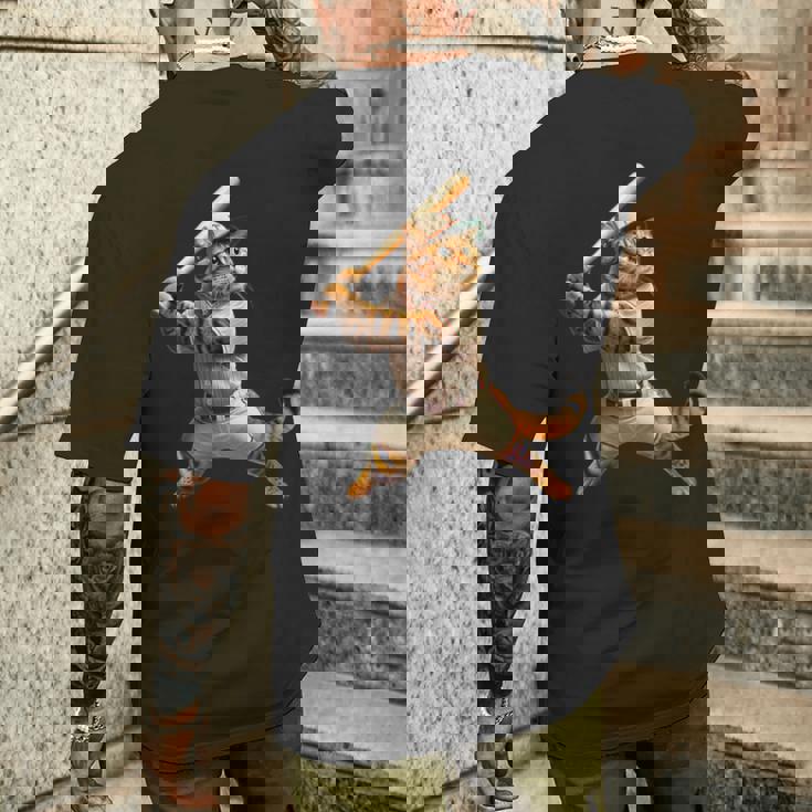 猫 面白いtシャツ 野球 ネコ ベースボール おもしろ 服 ネタ メンズ 野球部 おもしろグッズ 大人 子供 メンズTシャツ バックプリント 彼への贈り物