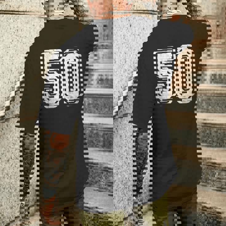 番号 50 ホワイト スポーツ ディストレスト番号 メンズTシャツ バックプリント 彼への贈り物