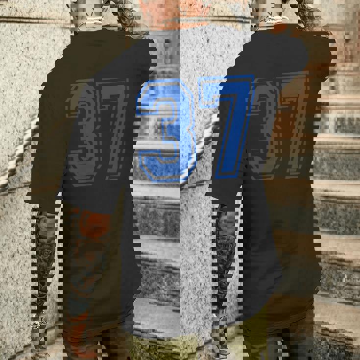 番号37インチ ブルー メンズTシャツ バックプリント 彼への贈り物