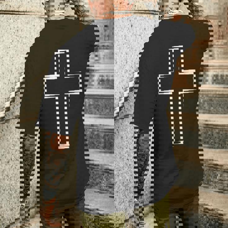 白い十字の記号の輪郭の服の設計聖十字架 メンズTシャツ バックプリント 彼への贈り物