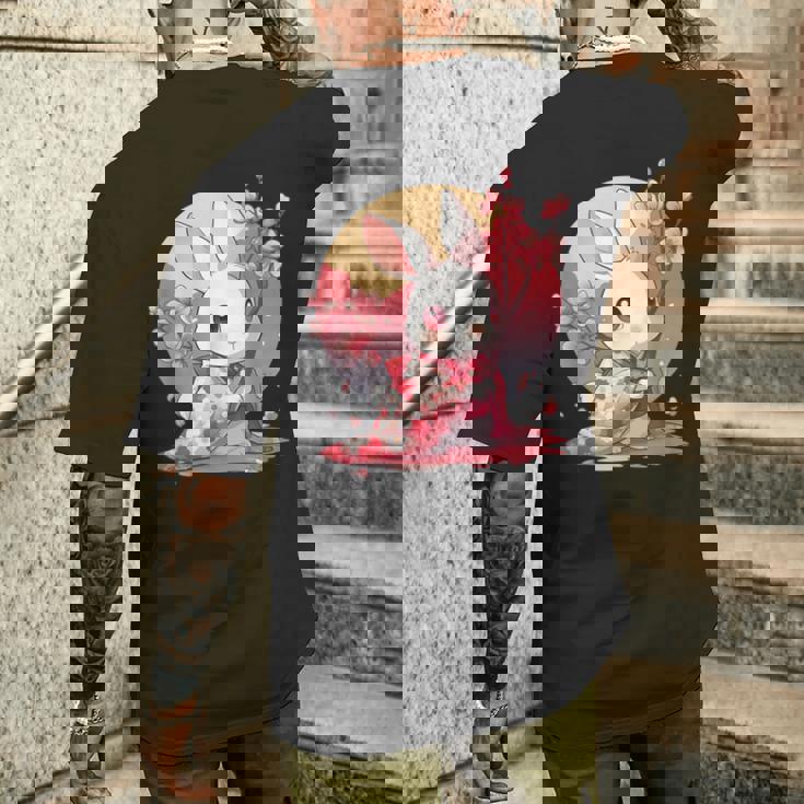 白うさぎの春のさくらアドベンチャー メンズTシャツ バックプリント 彼への贈り物