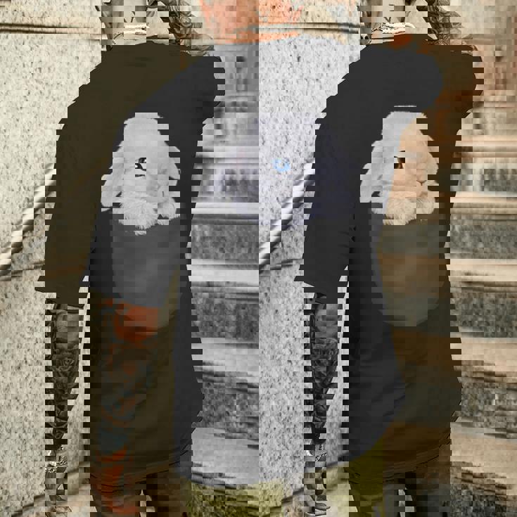 白毛 兎 うさぎ ポケット メンズTシャツ バックプリント 彼への贈り物