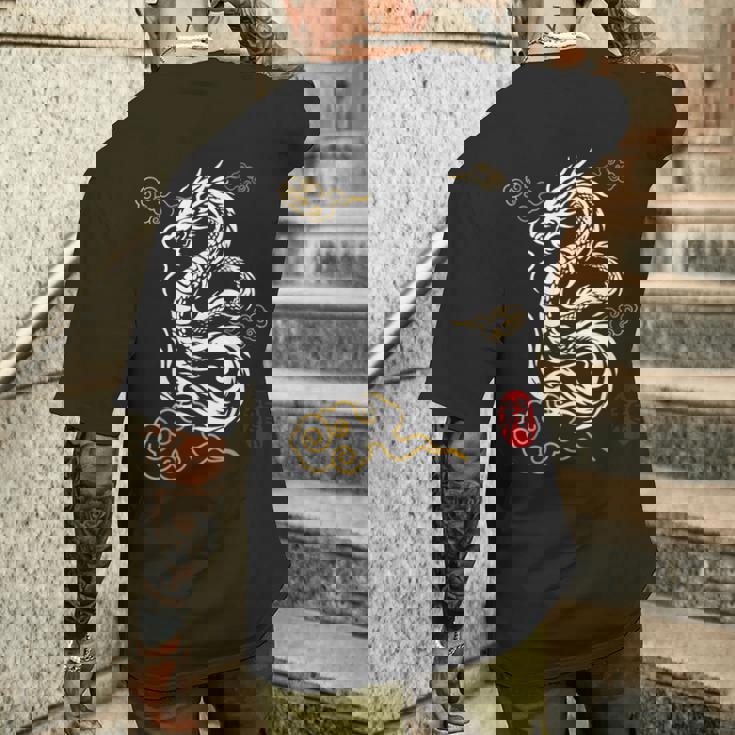 白龍、日本文化、縁起の良い メンズTシャツ バックプリント 彼への贈り物