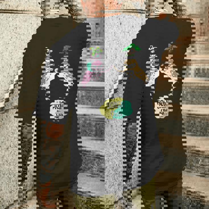 盆栽フクロウと宇宙盆栽フクロウ メンズTシャツ バックプリント 彼への贈り物