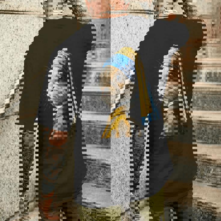 真珠の耳飾りのウサギ メンズTシャツ バックプリント 彼への贈り物