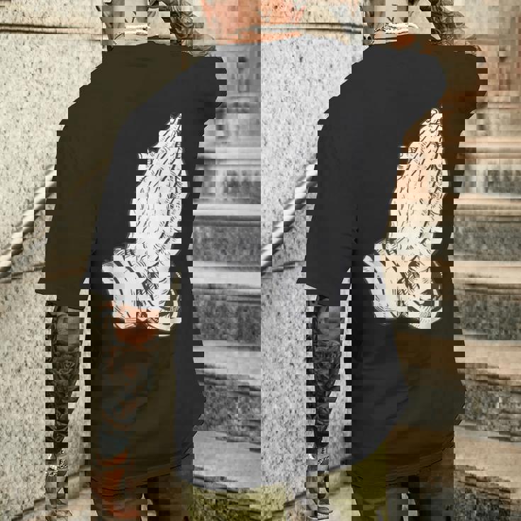 祈るイエスの手 メンズTシャツ バックプリント 彼への贈り物