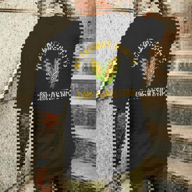 私の好きなスポーツはトウモロコシの収穫です面白い穀物農家 メンズTシャツ バックプリント 彼への贈り物