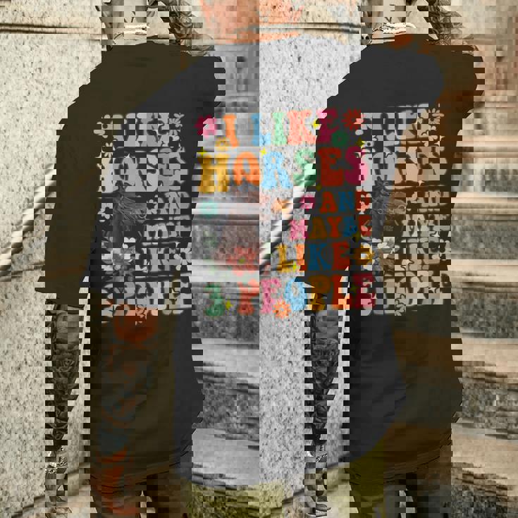 私は馬と3人が好きグルーヴィーな乗馬乗馬ライダー メンズTシャツ バックプリント 彼への贈り物