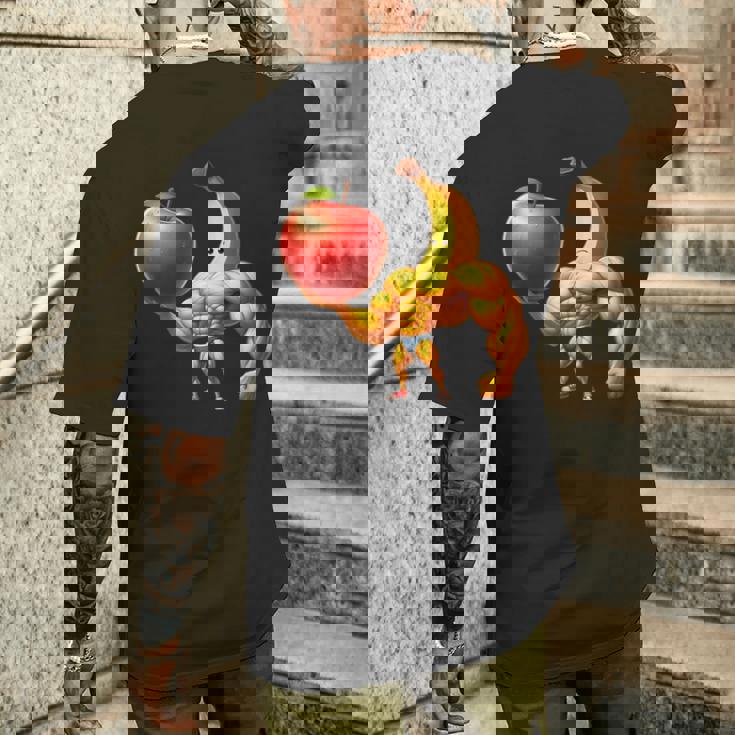 筋肉バナナリフティングジャイアントアップル メンズTシャツ バックプリント 彼への贈り物