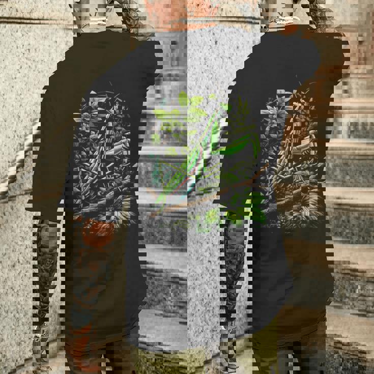節足動物崇拝者 謎めいたカマキリ 水彩インク メンズTシャツ バックプリント 彼への贈り物