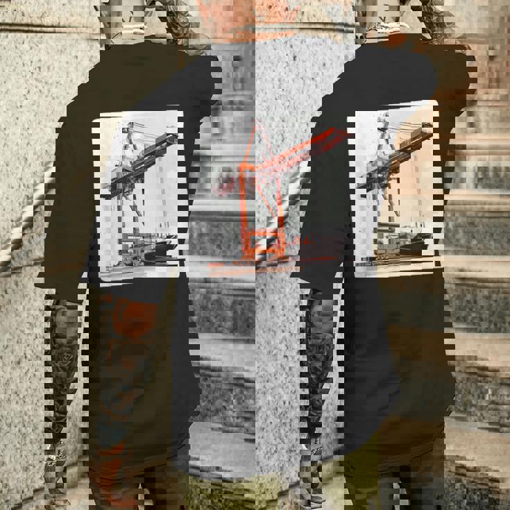 素晴らしいポートクレーン コンテナ船コスチューム メンズTシャツ バックプリント 彼への贈り物