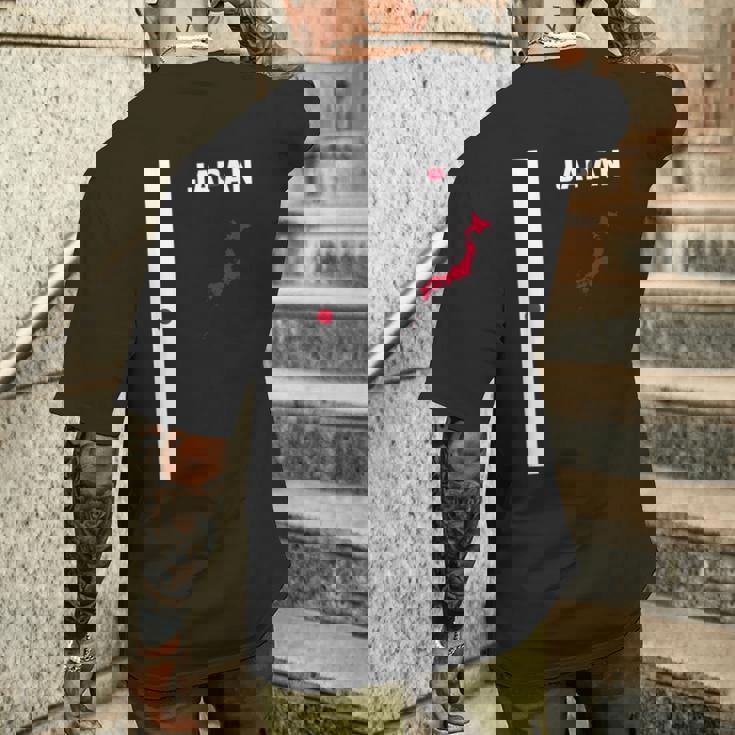 縦型日本国旗、文字「Japan」&シルエットマップ メンズTシャツ バックプリント 彼への贈り物