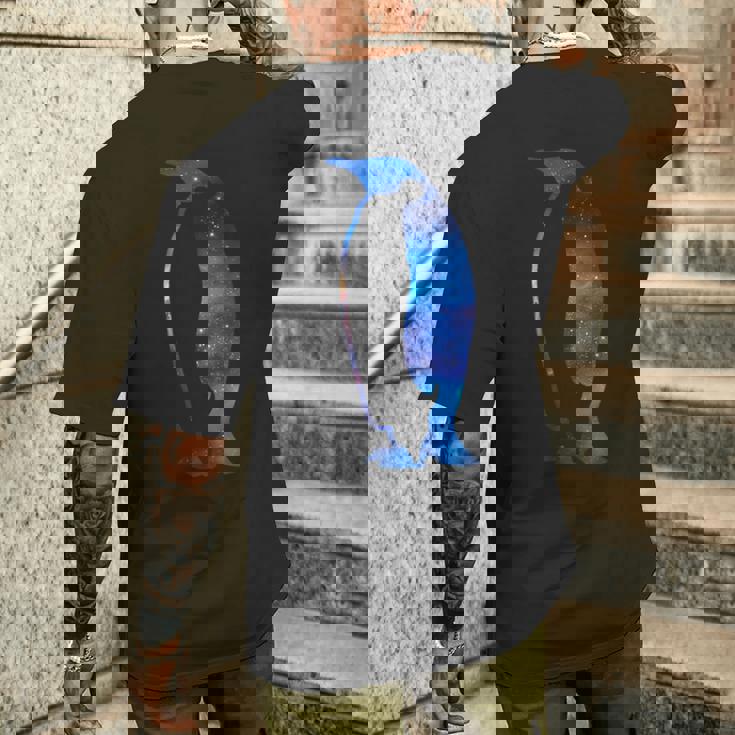 美的シルエット 星 宇宙 銀河 ペンギン メンズTシャツ バックプリント 彼への贈り物