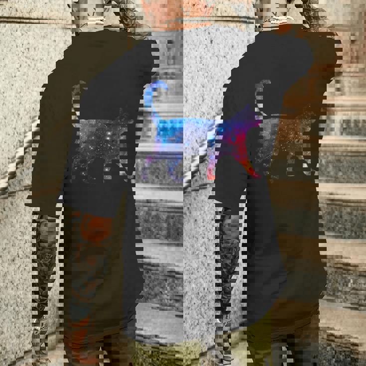 美的シルエット 星 宇宙 銀河 猫 メンズTシャツ バックプリント 彼への贈り物