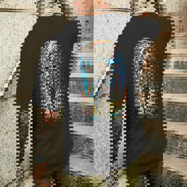 聖ミカエル大天使 – 聖なるステンドグラス – キリスト教 メンズTシャツ バックプリント 彼への贈り物