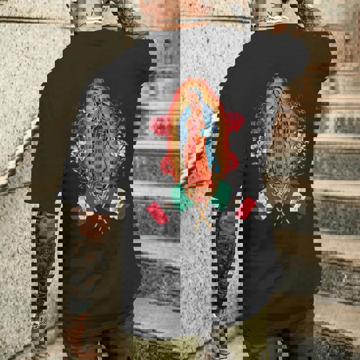 聖母マリア メキシコ国旗 聖母マリア グアダルーペ メンズTシャツ バックプリント 彼への贈り物