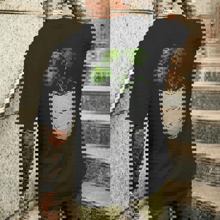 胸ポケットにモンステラ メンズTシャツ バックプリント 彼への贈り物