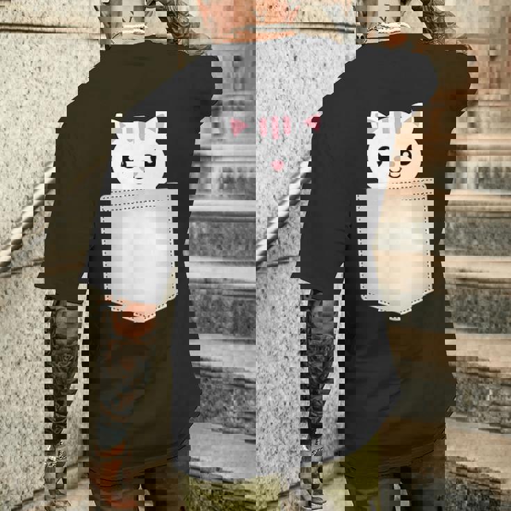 胸ポケットの猫 メンズTシャツ バックプリント 彼への贈り物