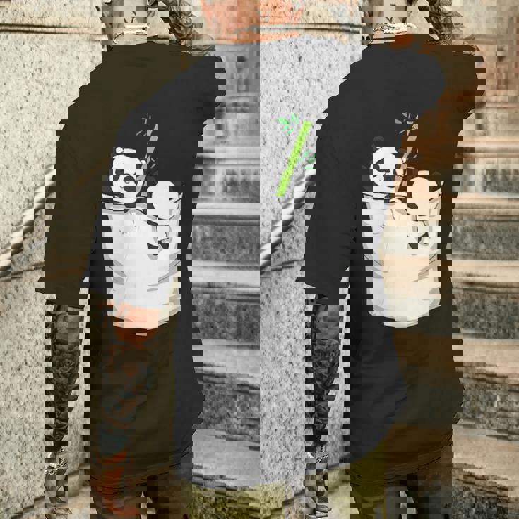 胸ポケットパンダ パンダ クマ メンズTシャツ バックプリント 彼への贈り物