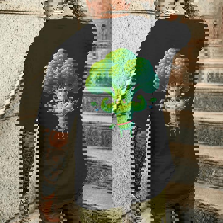 腹筋付き筋肉ブロッコリー メンズTシャツ バックプリント 彼への贈り物