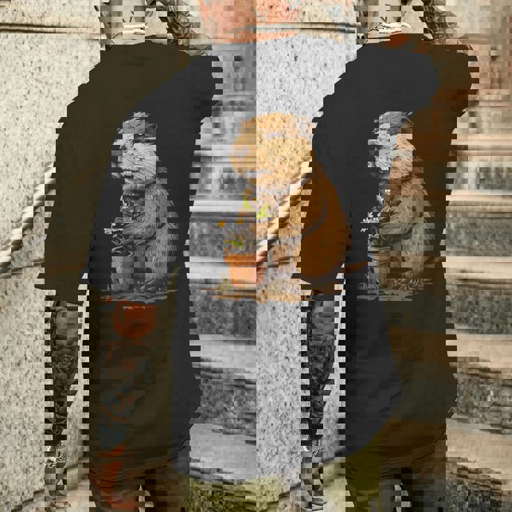 自然からインスピレーションを得た衣装愛好家のための鉢植え付き楽しいビーバー メンズTシャツ バックプリント 彼への贈り物