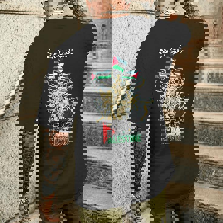 自由パレスチナガザパレスチナ国旗 アラビア語 メンズTシャツ バックプリント 彼への贈り物
